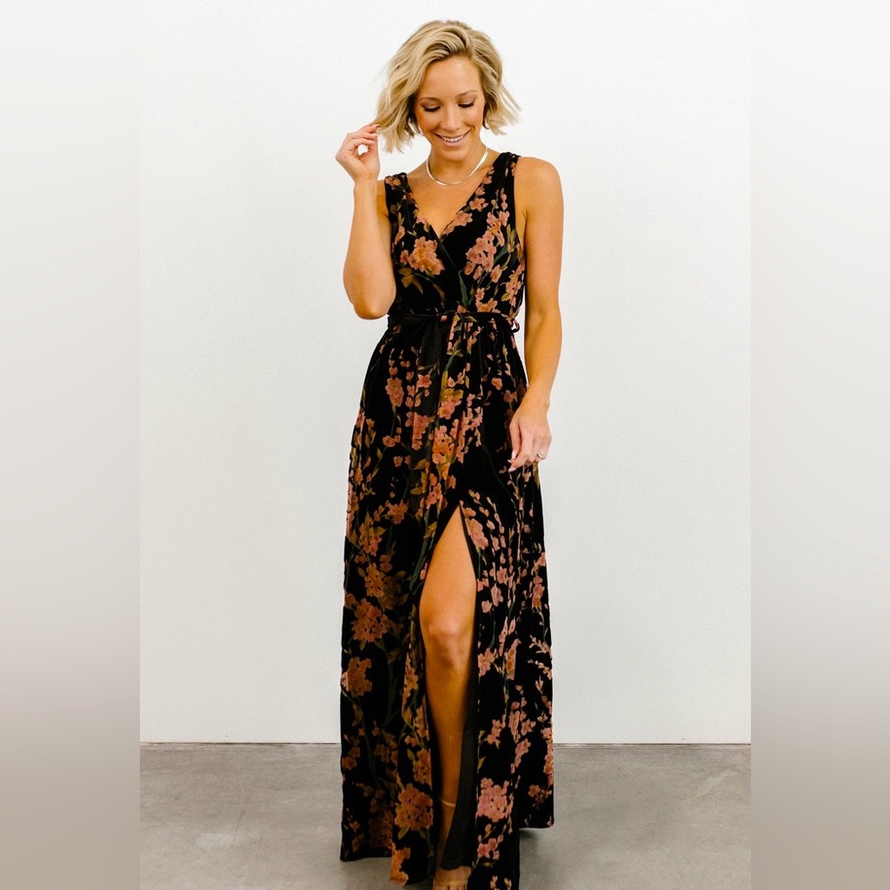 Baltic Born Black and Pink Floral Maxi Dress